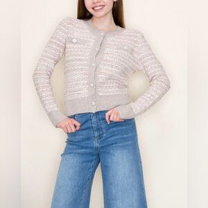 New White Birch Long Sleeve Solid Knit Cardigan in Cream Size XL